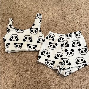 Panda Print Pajama Set - Black and White